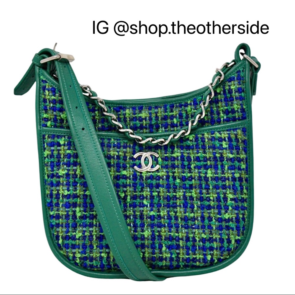 Chanel Jumbo Stroll Tweed Hobo Bag in Green/Blue